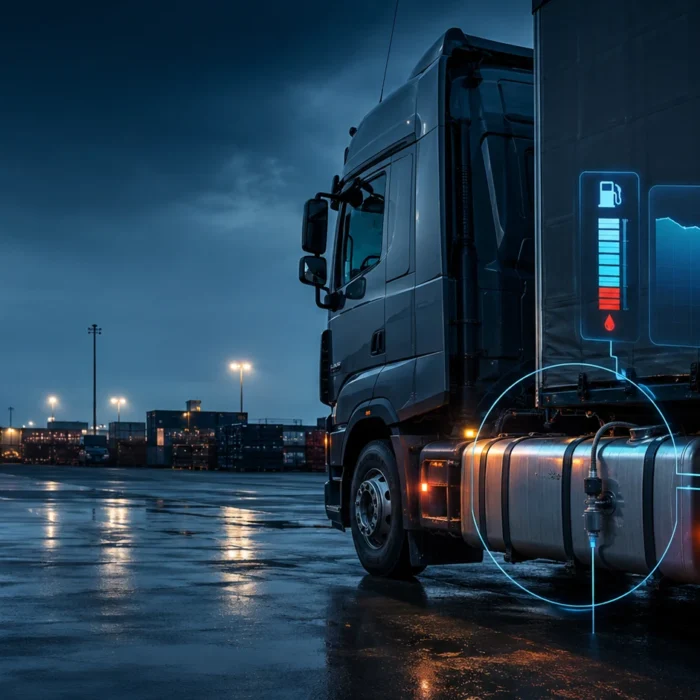 Heavy-duty truck with a fuel level sensor and smart fuel monitoring technology for diesel theft prevention