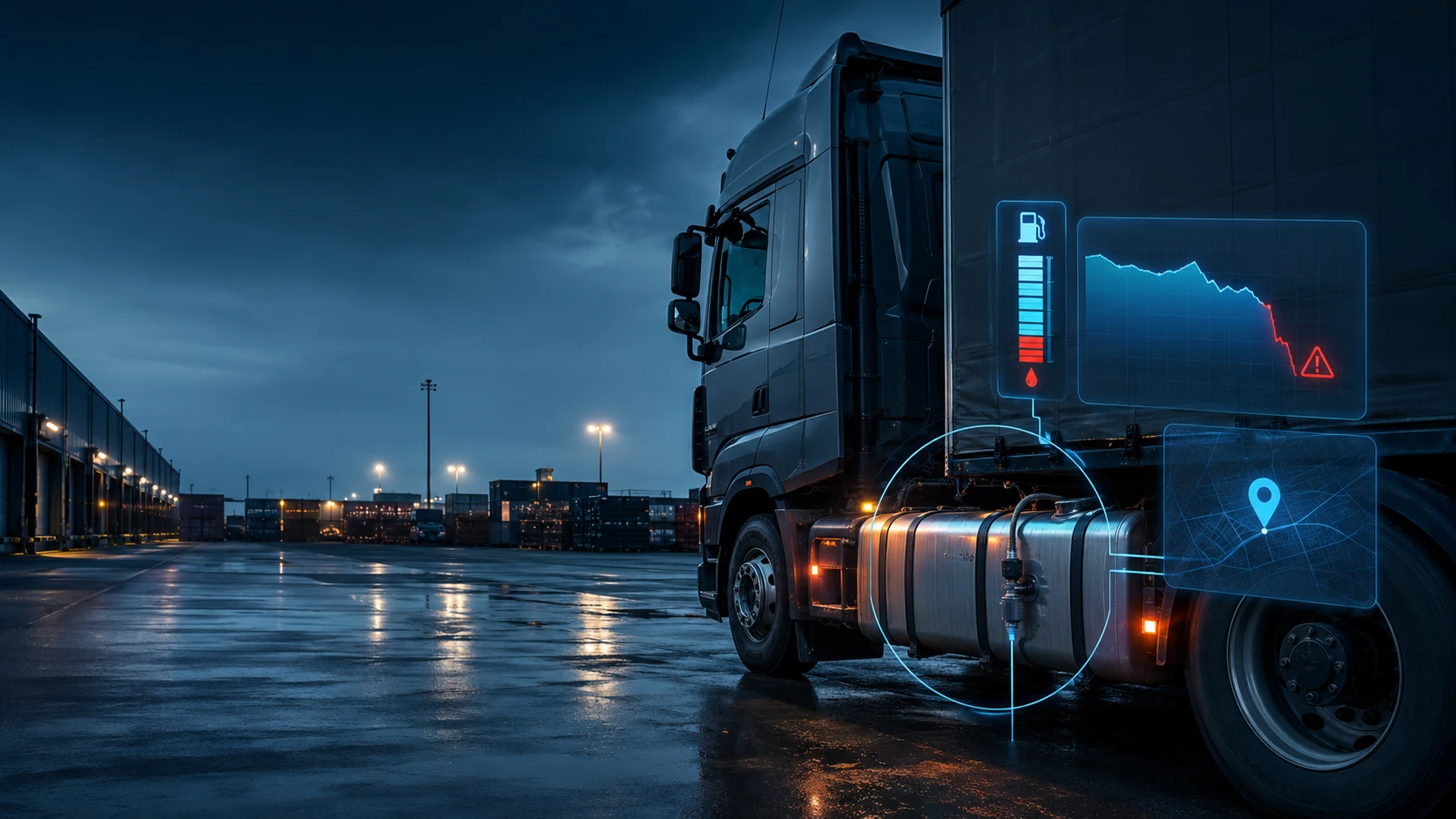 Heavy-duty truck with a fuel level sensor and smart fuel monitoring technology for diesel theft prevention