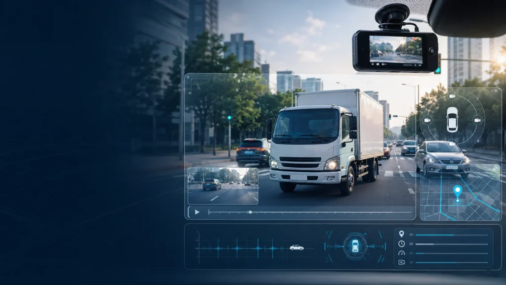 DieselMap dashcam and 360° vehicle camera system providing accident evidence, GPS tracking, incident review, and fleet safety monitoring