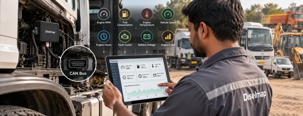 CAN Bus monitoring for commercial fleets in India with trucks, tanker, bus and light commercial vehicle