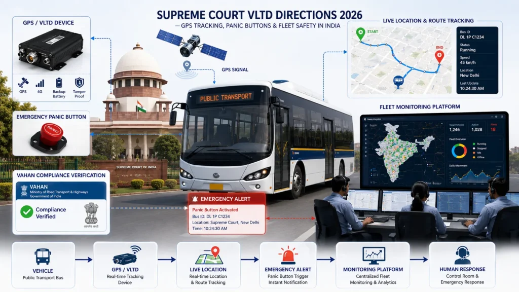 VLTD GPS tracking, panic button and fleet safety monitoring system for public transport in India