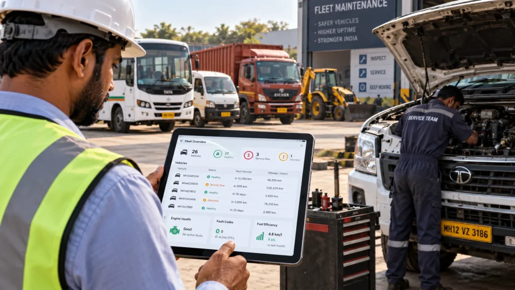 Fleet preventive maintenance in India using telematics to monitor vehicle health and reduce downtime