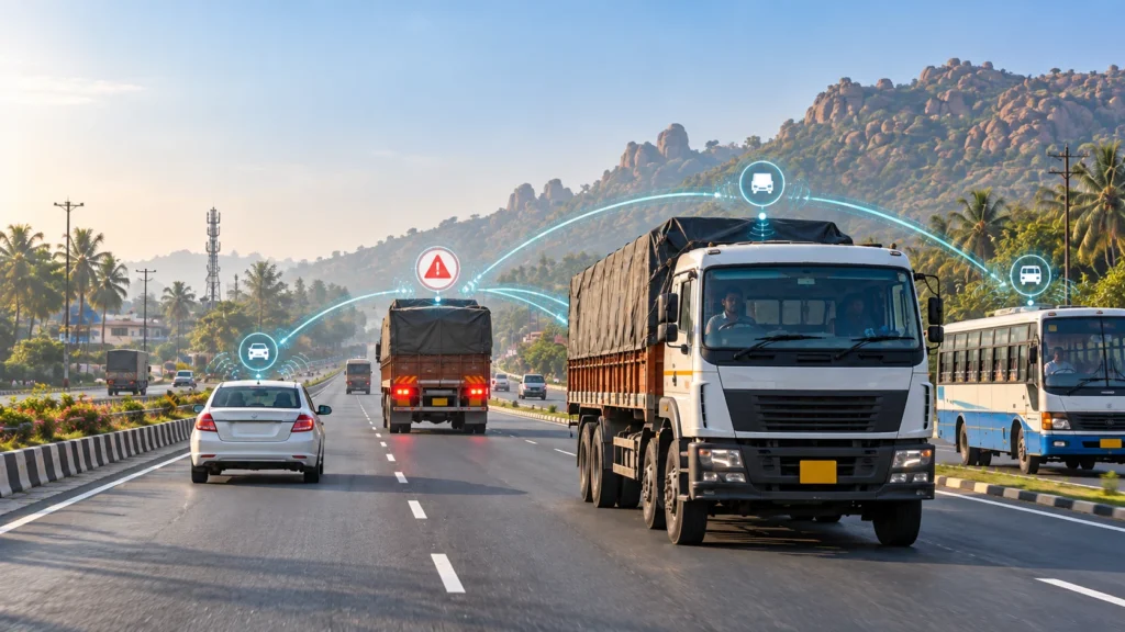 V2V communication between Indian commercial vehicles for connected fleet safety
