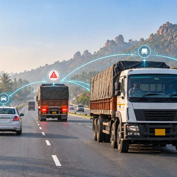 V2V communication between Indian commercial vehicles for connected fleet safety