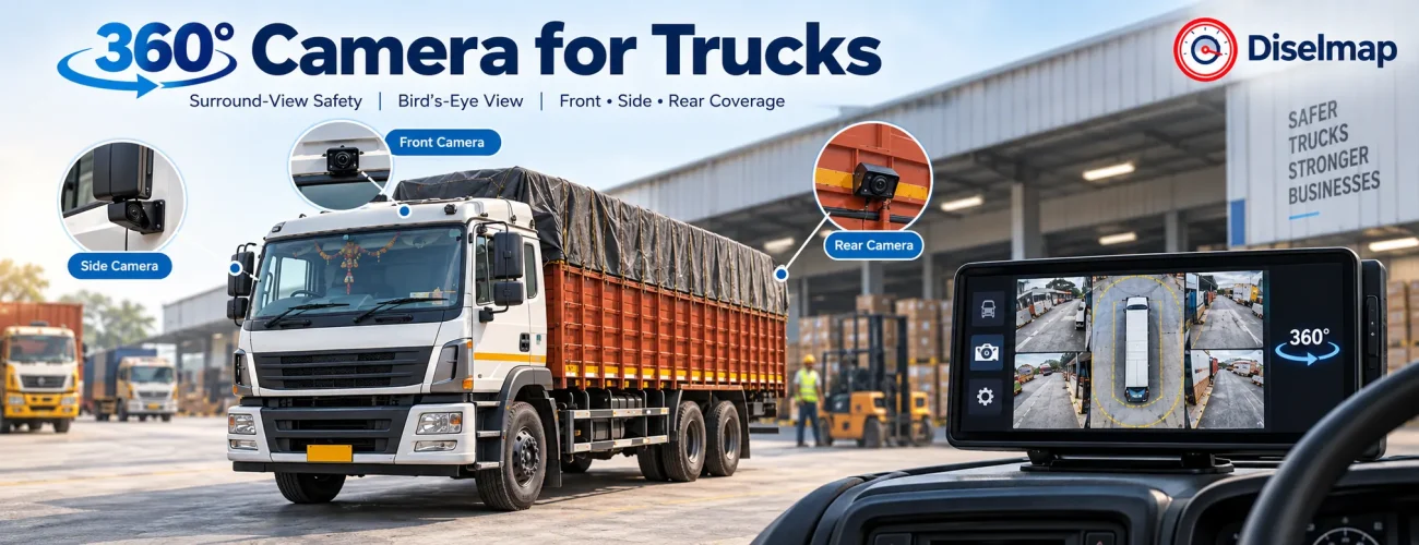 Indian commercial truck with 360 degree camera system for surround view and fleet safety