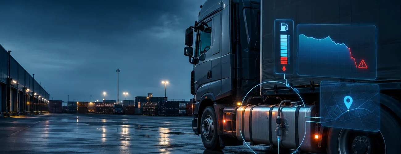 Heavy-duty truck with a fuel level sensor and smart fuel monitoring technology for diesel theft prevention