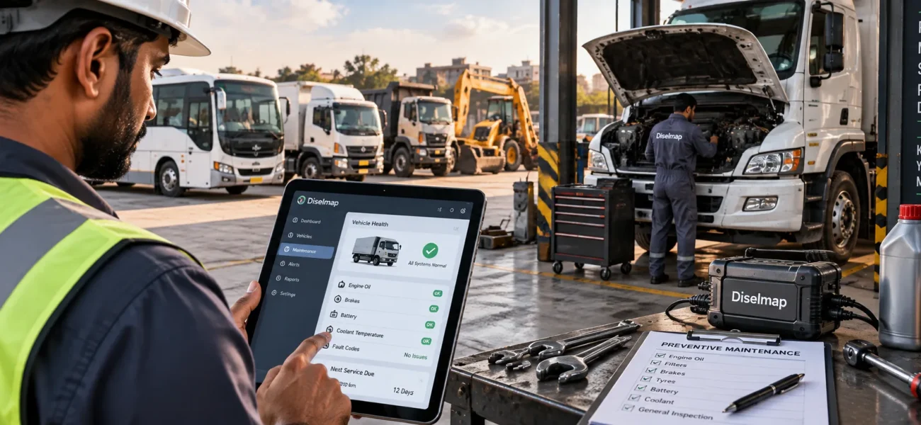 Fleet preventive maintenance in India using telematics to monitor vehicle health and reduce downtime