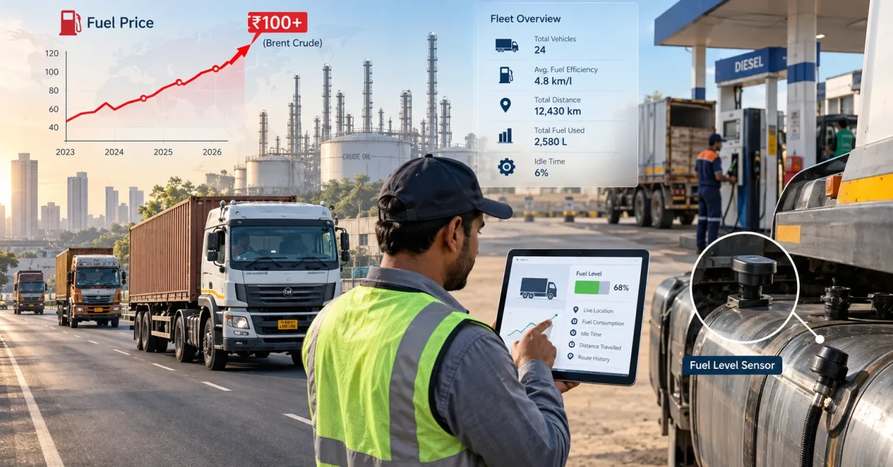 Indian construction fleet with excavators, loaders, dump trucks and fuel monitoring technology