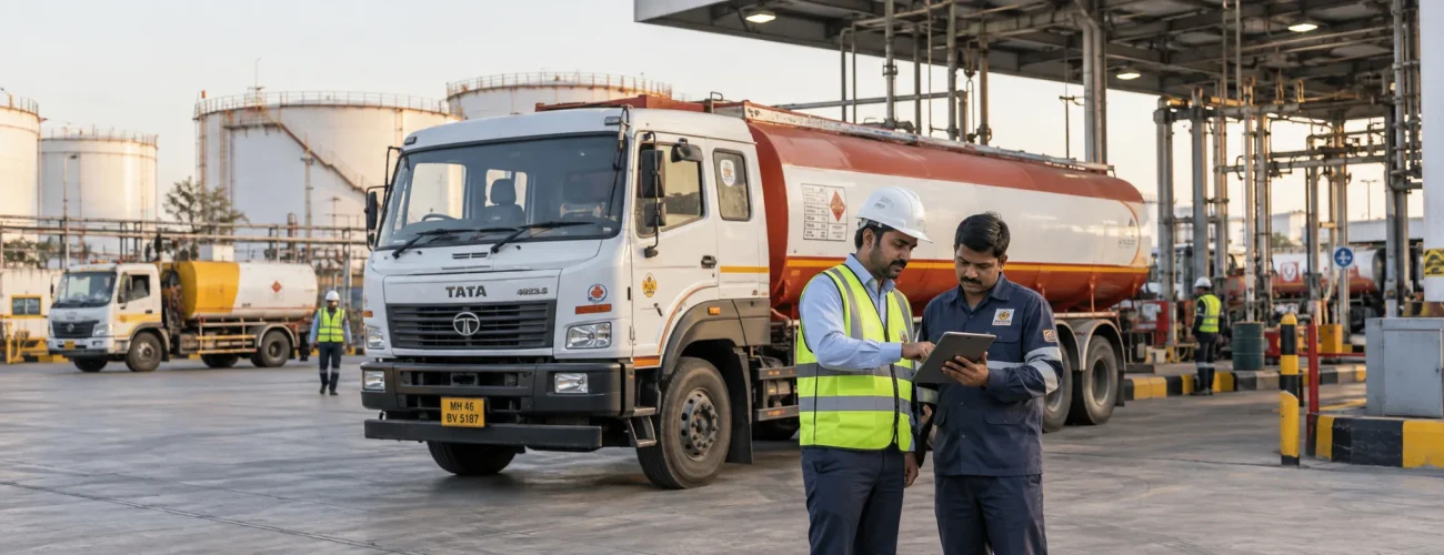 Oil and gas fleet managers reviewing tanker operations at an Indian fuel terminal