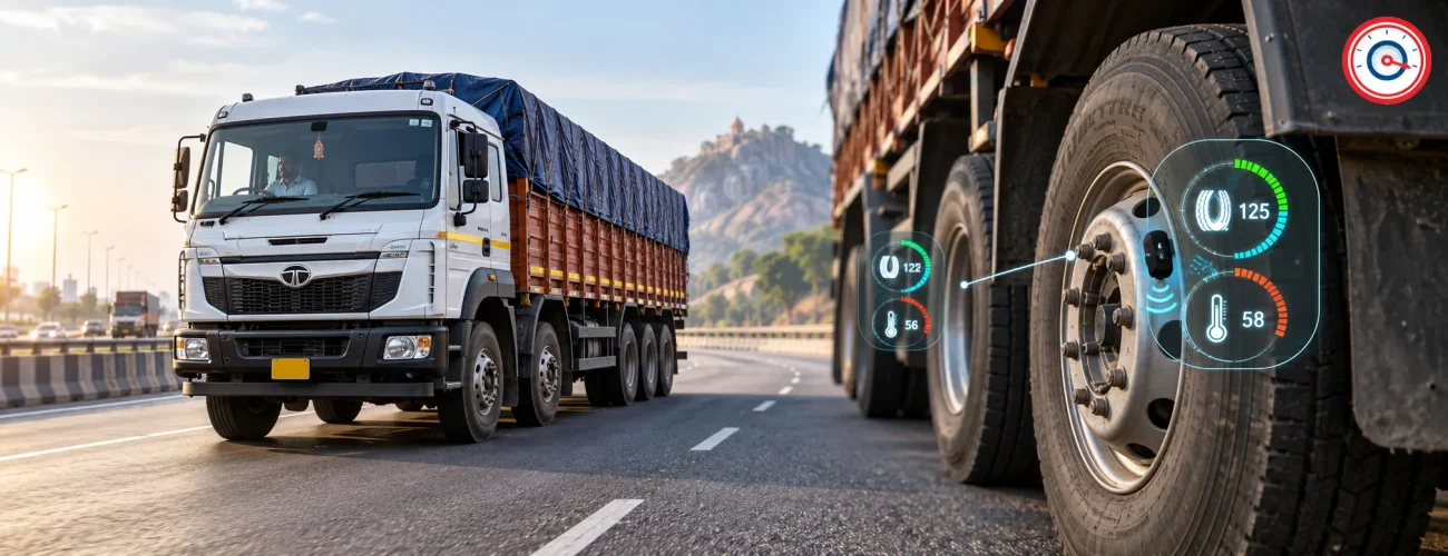 TPMS monitoring tyre pressure and temperature on Indian commercial trucks