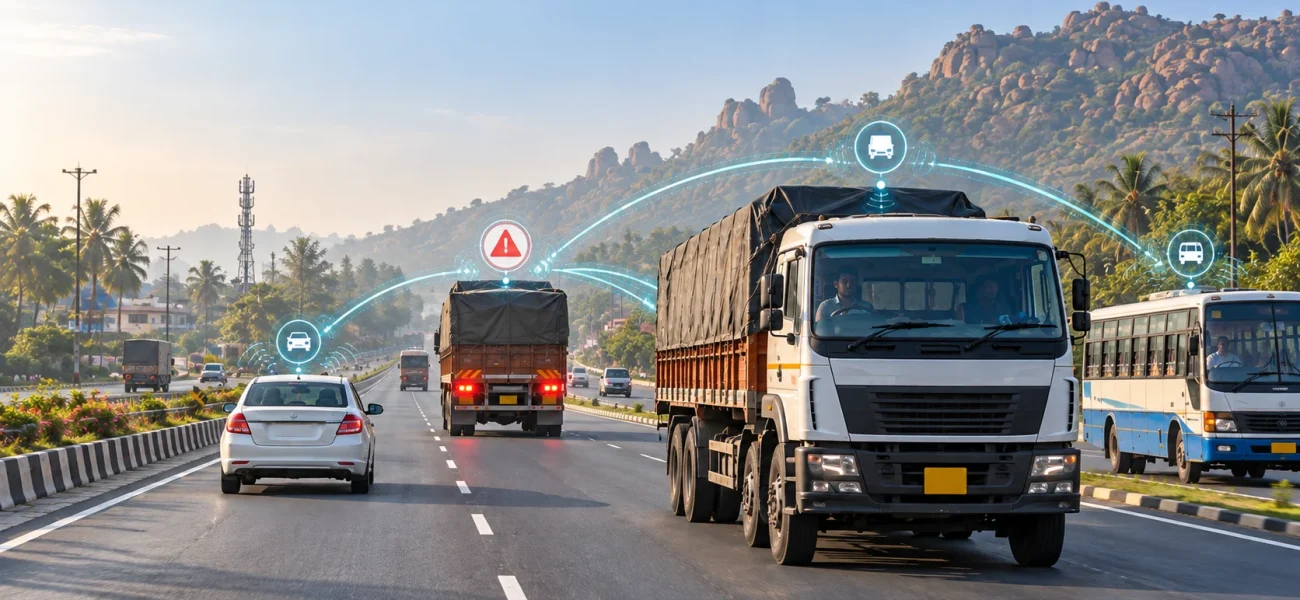 V2V communication between Indian commercial vehicles for connected fleet safety